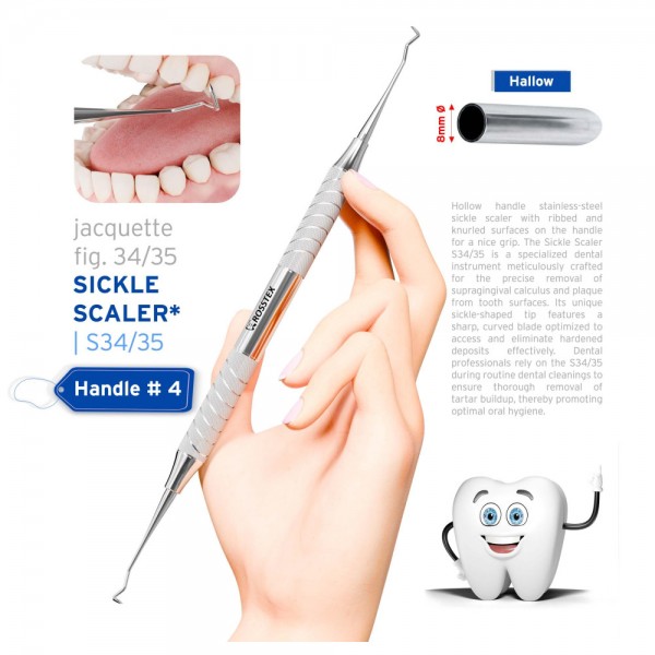Dental Sickle Scaler Mini Jacquette 34/35, Posterior, Handle No. 4