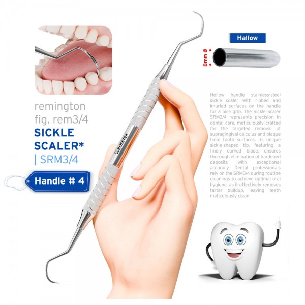 Dental Sickle Scaler Remington 3/4, Posterior, Handle No. 4
