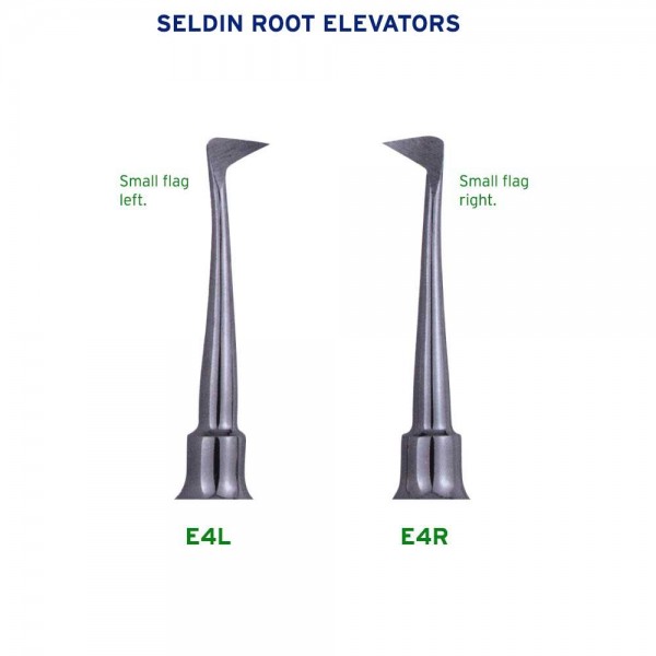 Dental Root Elevators Set, 2 Pcs, Seldin Left & Right, Small Flag
