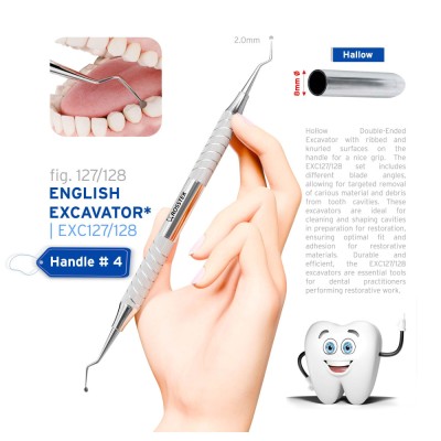 Dental Excavator 127/128, Hollow Handle No. 4