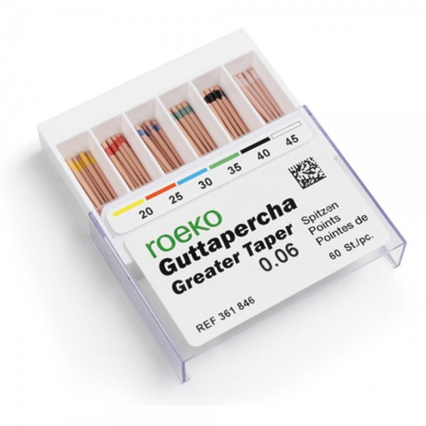 Greater Taper Gutta Percha Points, Size 45, 0.06 Taper, PK/60