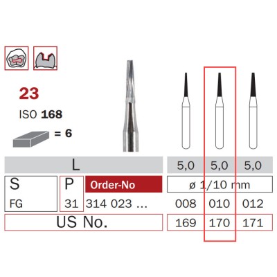 Carbide Bur, FG 010, Truncated Cone ISO No. 168
