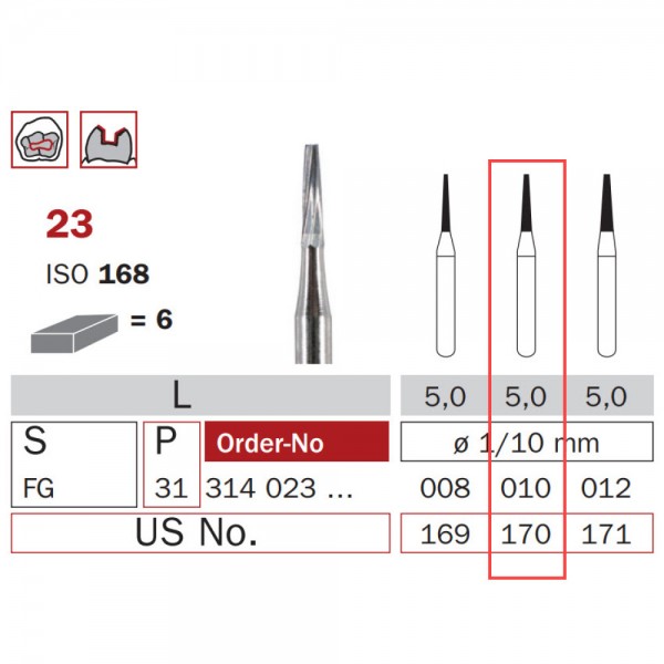 Carbide Bur, FG 010, Truncated Cone ISO No. 168