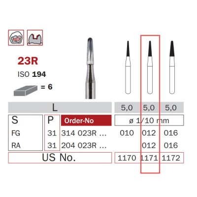 Carbide Bur, HP 012, Cone Round End ISO No. 194