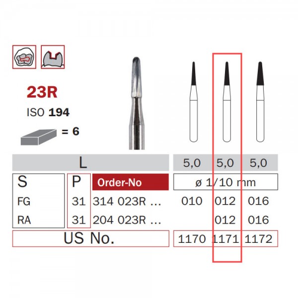 Carbide Bur, HP 012, Cone Round End ISO No. 194
