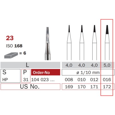 Carbide Bur, HP 016, Truncated Cone ISO No. 168