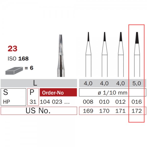 Carbide Bur, HP 016, Truncated Cone ISO No. 168
