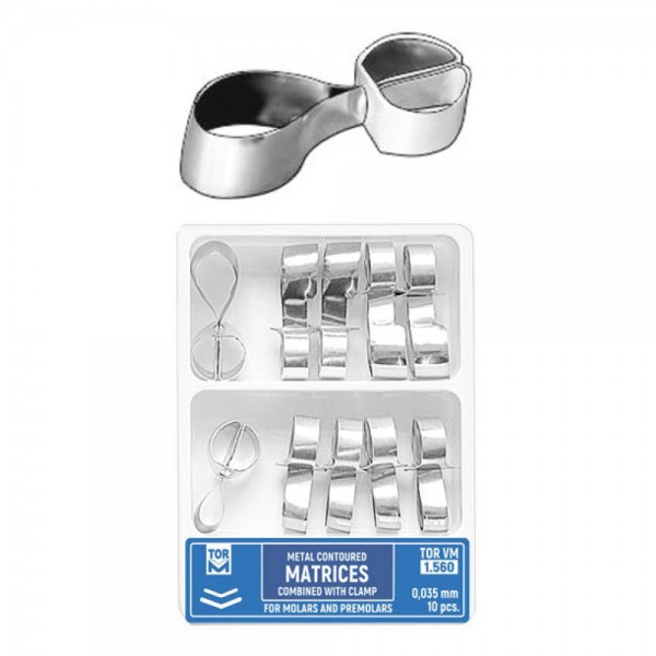 Metal Contoured Matrices for Molars & Premolars Combined with Clamp