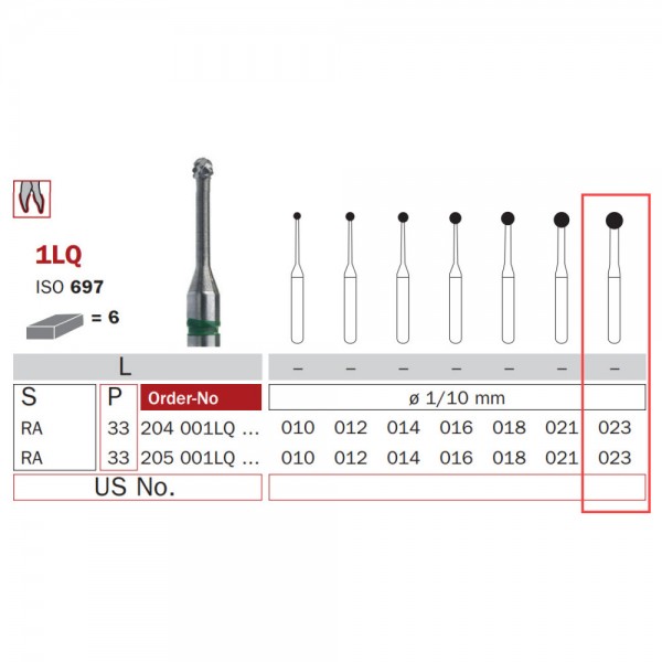 Carbide Bur, Long RA 023, Round ISO No. 697
