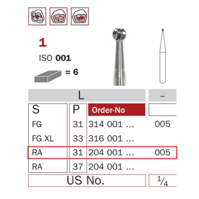 Carbide Bur, RA 005, Round ISO No. 001