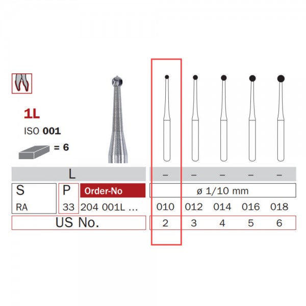 Carbide Bur, RA 010, Round ISO No. 001