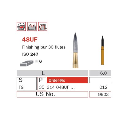 Finishing Carbide Bur, FG 012, Torpedo , 12 Flutes ISO No. 247
