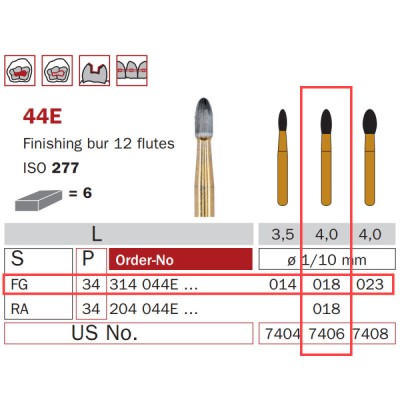 Finishing Carbide Bur, FG 018, Egg, 12 Flutes ISO No. 277