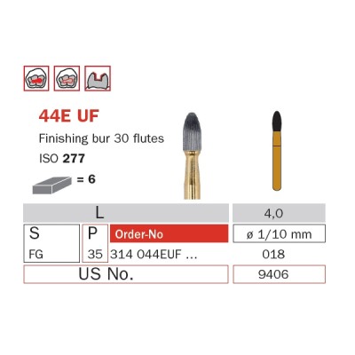 Finishing Carbide Bur, FG 018, Egg, 30 Flutes ISO No. 277