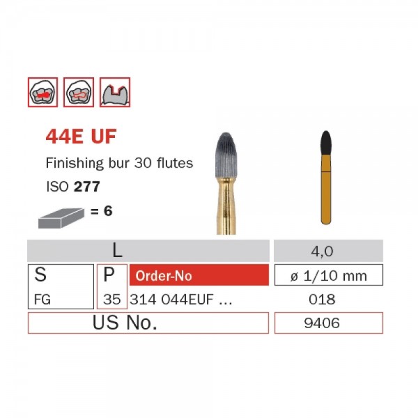 Finishing Carbide Bur, FG 018, Egg, 30 Flutes ISO No. 277