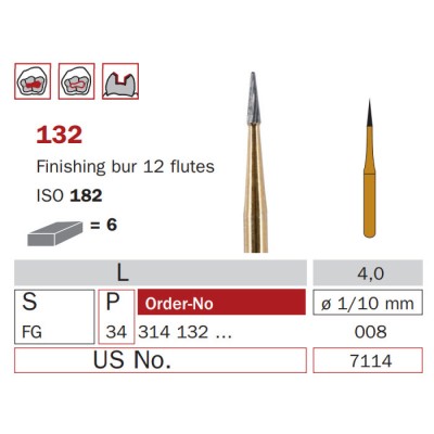 Finishing Carbide Bur, FG-008, Small Cone, 12 Flutes ISO No. 182