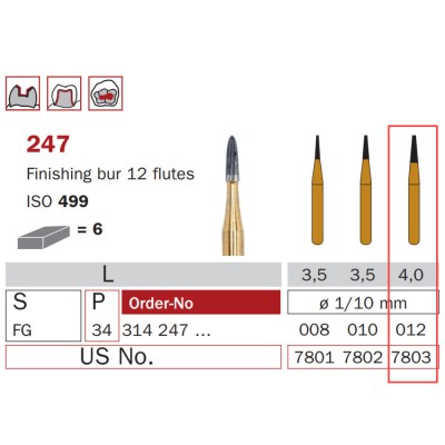 Finishing Carbide Bur, FG-012, Truncated Cone, 12 Flutes, ISO No. 499