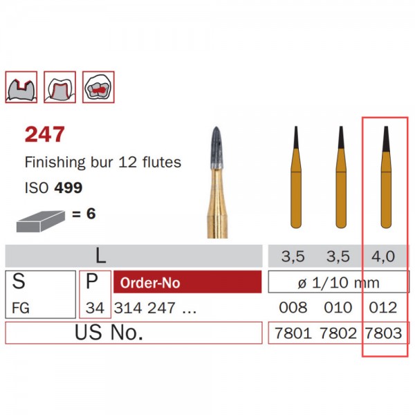 Finishing Carbide Bur, FG-012, Truncated Cone, 12 Flutes, ISO No. 499