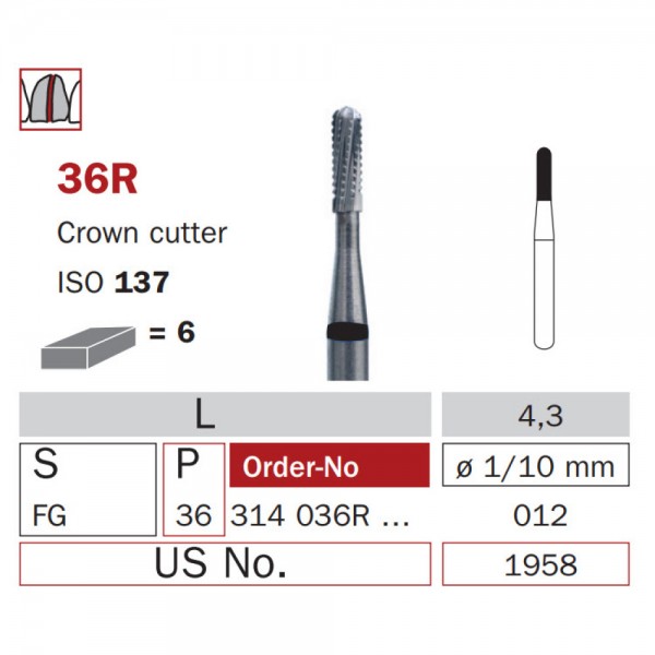High Speed Carbide Crown Cutter Bur, FG 012, ISO No. 137 Strong