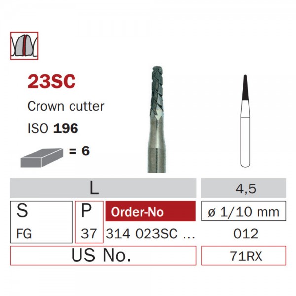 High Speed Carbide Crown Cutter Bur, FG 012, ISO No. 196