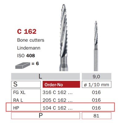 Surgical Carbide Bur, HP 016, Bone Cutter (Kindemann Type)