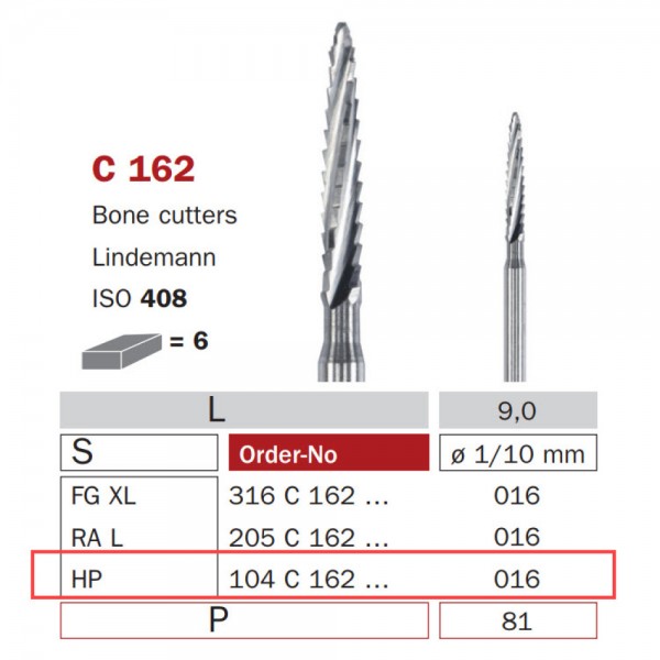 Surgical Carbide Bur, HP 016, Bone Cutter (Kindemann Type)
