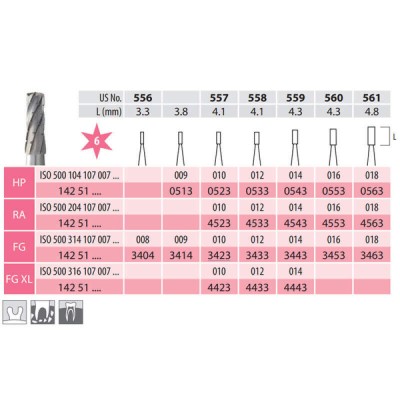 Surgical Carbide Burs, Cylindrical, HP 107-016